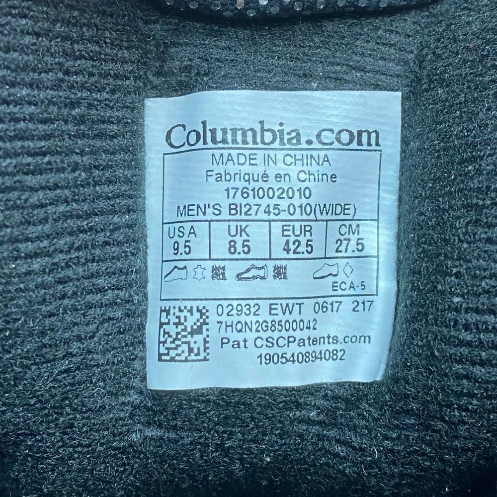 Columbia Bugaboot Plus III Snow Boots Mens 9.5 Black Omni-HeatWide BI2745-010